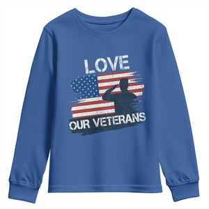 Love Our Veterans Youth Sweatshirt Veterans Day Military Appreciation US Flag TS10 Royal Blue Print Your Wear