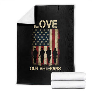 Love Our Veterans Throw Blanket US Veterans Day Proud Military Family US Flag TS10 Black Print Your Wear