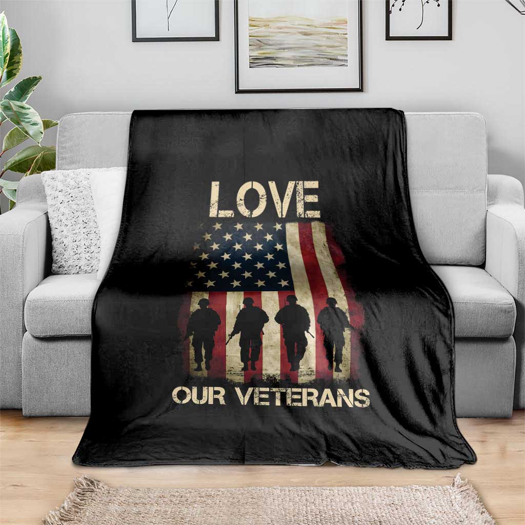 Love Our Veterans Throw Blanket US Veterans Day Proud Military Family US Flag TS10 Print Your Wear