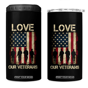 Love Our Veterans 4 in 1 Can Cooler Tumbler US Veterans Day Proud Military Family US Flag TS10 One Size: 16 oz Black Print Your Wear