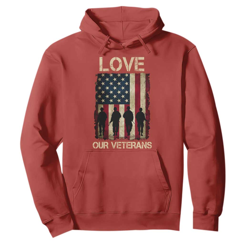 Love Our Veterans Hoodie US Veterans Day Proud Military Family US Flag TS10 Red Print Your Wear