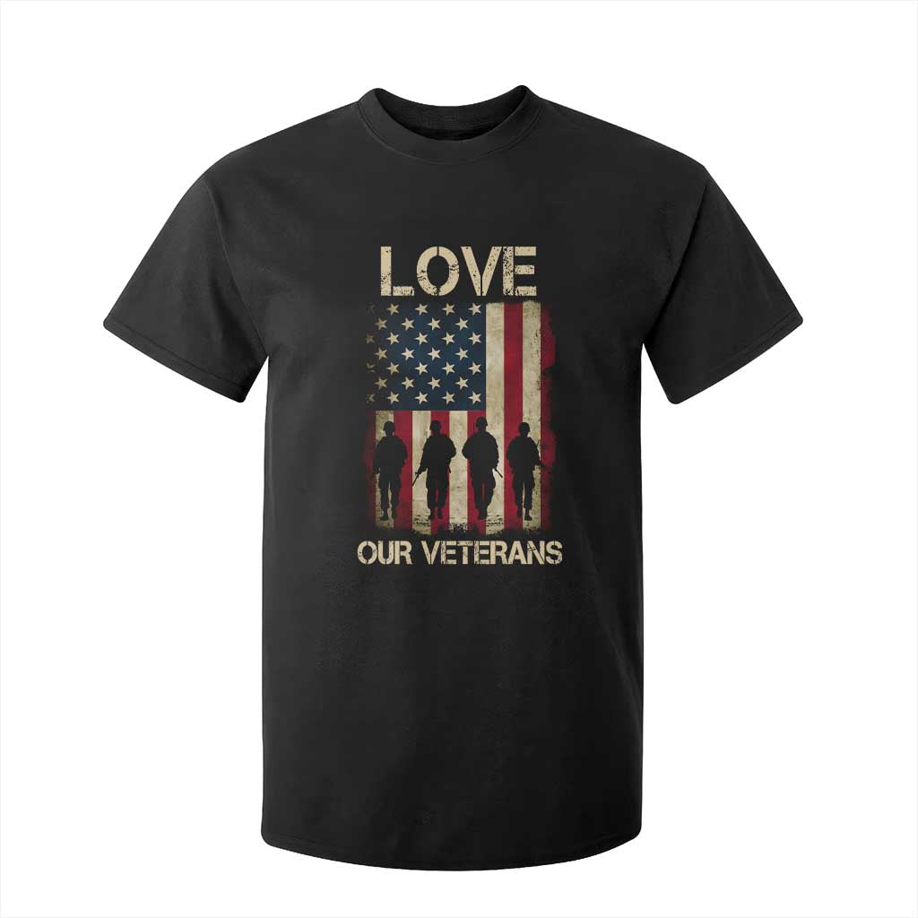 Love Our Veterans T Shirt For Kid US Veterans Day Proud Military Family US Flag TS10 Black Print Your Wear
