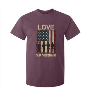 Love Our Veterans T Shirt For Kid US Veterans Day Proud Military Family US Flag TS10 Maroon Print Your Wear