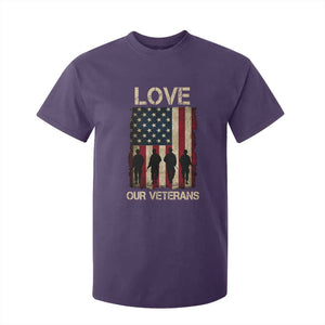 Love Our Veterans T Shirt For Kid US Veterans Day Proud Military Family US Flag TS10 Purple Print Your Wear