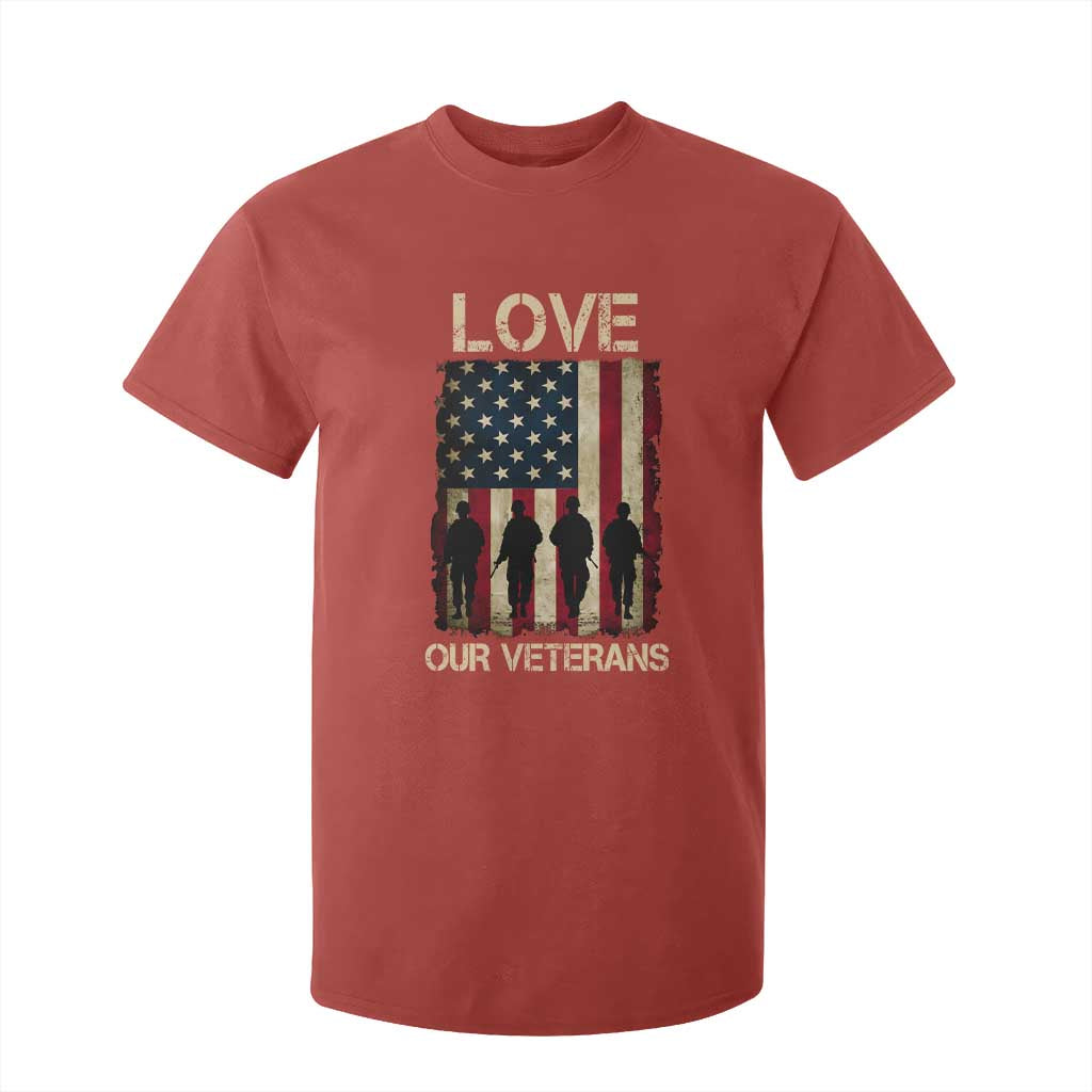 Love Our Veterans T Shirt For Kid US Veterans Day Proud Military Family US Flag TS10 Red Print Your Wear