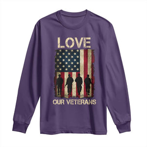 Love Our Veterans Long Sleeve Shirt US Veterans Day Proud Military Family US Flag TS10 Purple Print Your Wear