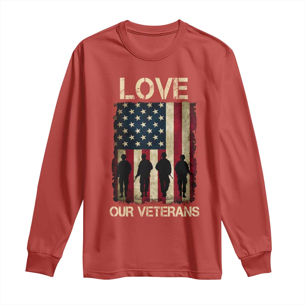 Love Our Veterans Long Sleeve Shirt US Veterans Day Proud Military Family US Flag TS10 Red Print Your Wear