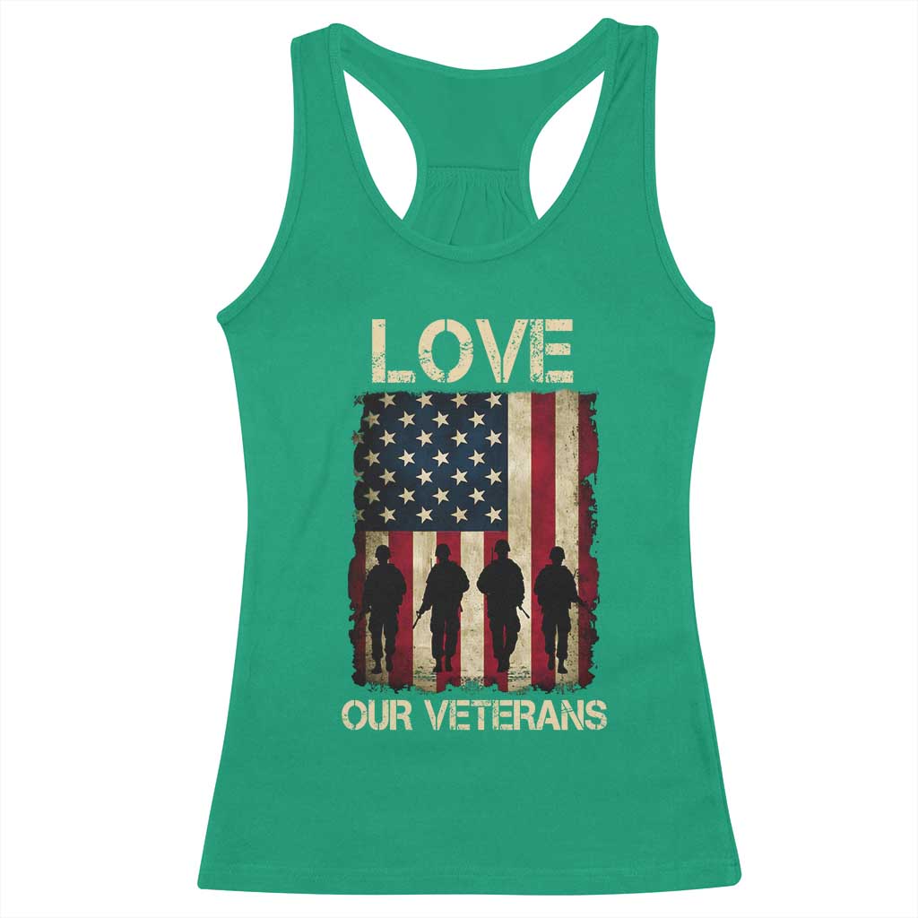 Love Our Veterans Racerback Tank Top US Veterans Day Proud Military Family US Flag TS10 Irish Green Print Your Wear