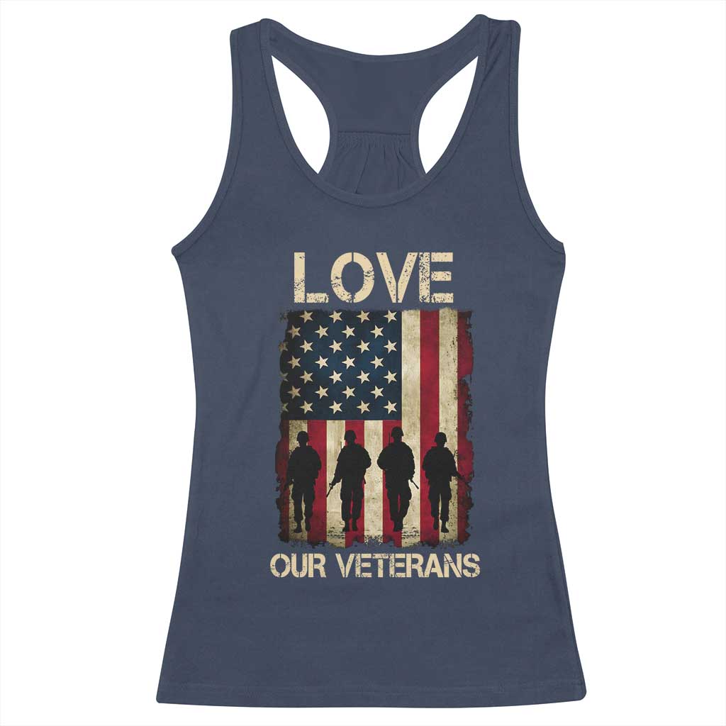 Love Our Veterans Racerback Tank Top US Veterans Day Proud Military Family US Flag TS10 Navy Print Your Wear