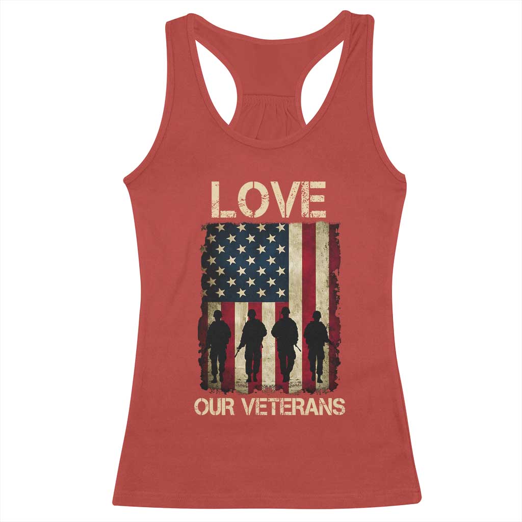 Love Our Veterans Racerback Tank Top US Veterans Day Proud Military Family US Flag TS10 Red Print Your Wear