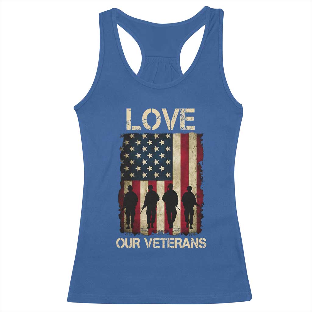 Love Our Veterans Racerback Tank Top US Veterans Day Proud Military Family US Flag TS10 Royal Blue Print Your Wear