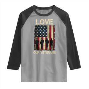Love Our Veterans Raglan Shirt US Veterans Day Proud Military Family US Flag TS10 Sport Gray Black Print Your Wear