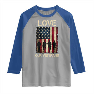 Love Our Veterans Raglan Shirt US Veterans Day Proud Military Family US Flag TS10 Sport Gray Royal Print Your Wear