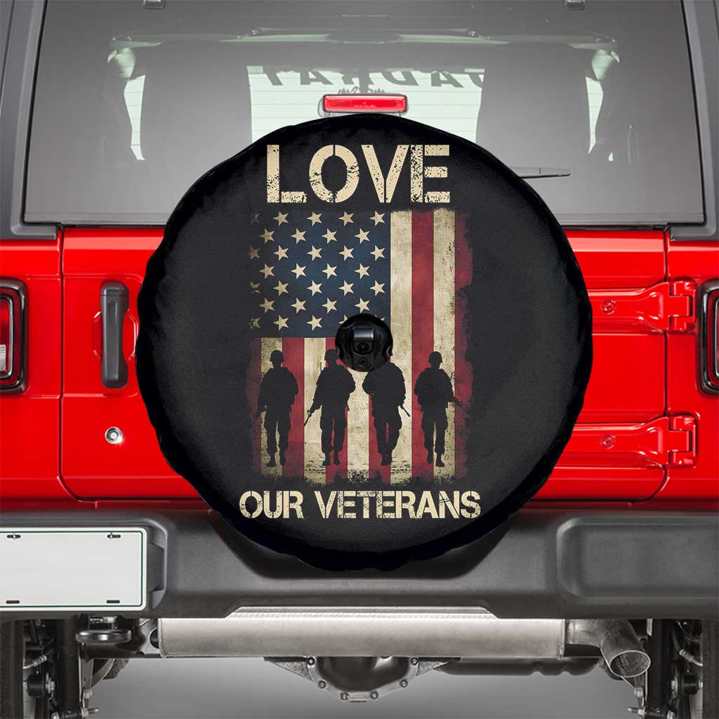 Love Our Veterans Spare Tire Cover US Veterans Day Proud Military Family US Flag TS10 Black Print Your Wear