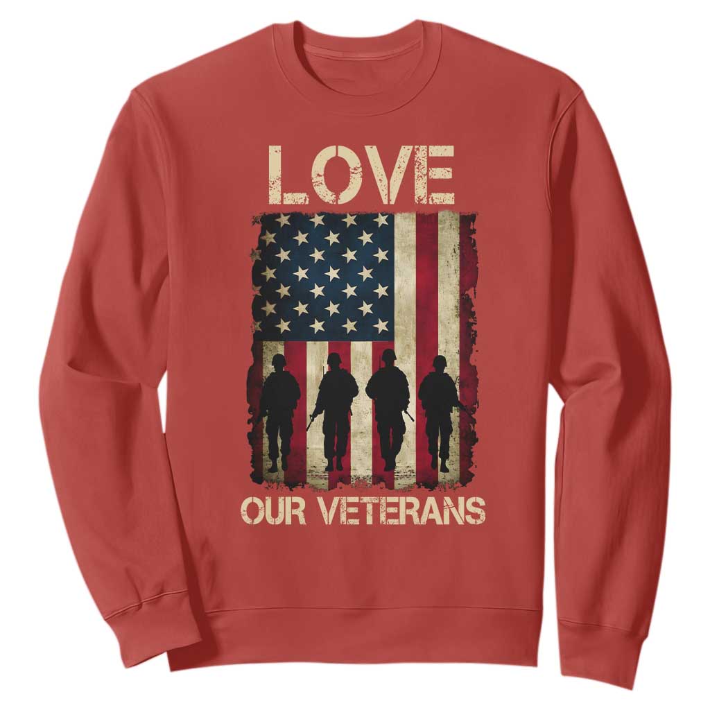 Love Our Veterans Sweatshirt US Veterans Day Proud Military Family US Flag TS10 Red Print Your Wear