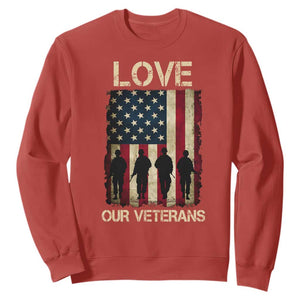 Love Our Veterans Sweatshirt US Veterans Day Proud Military Family US Flag TS10 Red Print Your Wear