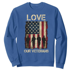 Love Our Veterans Sweatshirt US Veterans Day Proud Military Family US Flag TS10 Royal Blue Print Your Wear