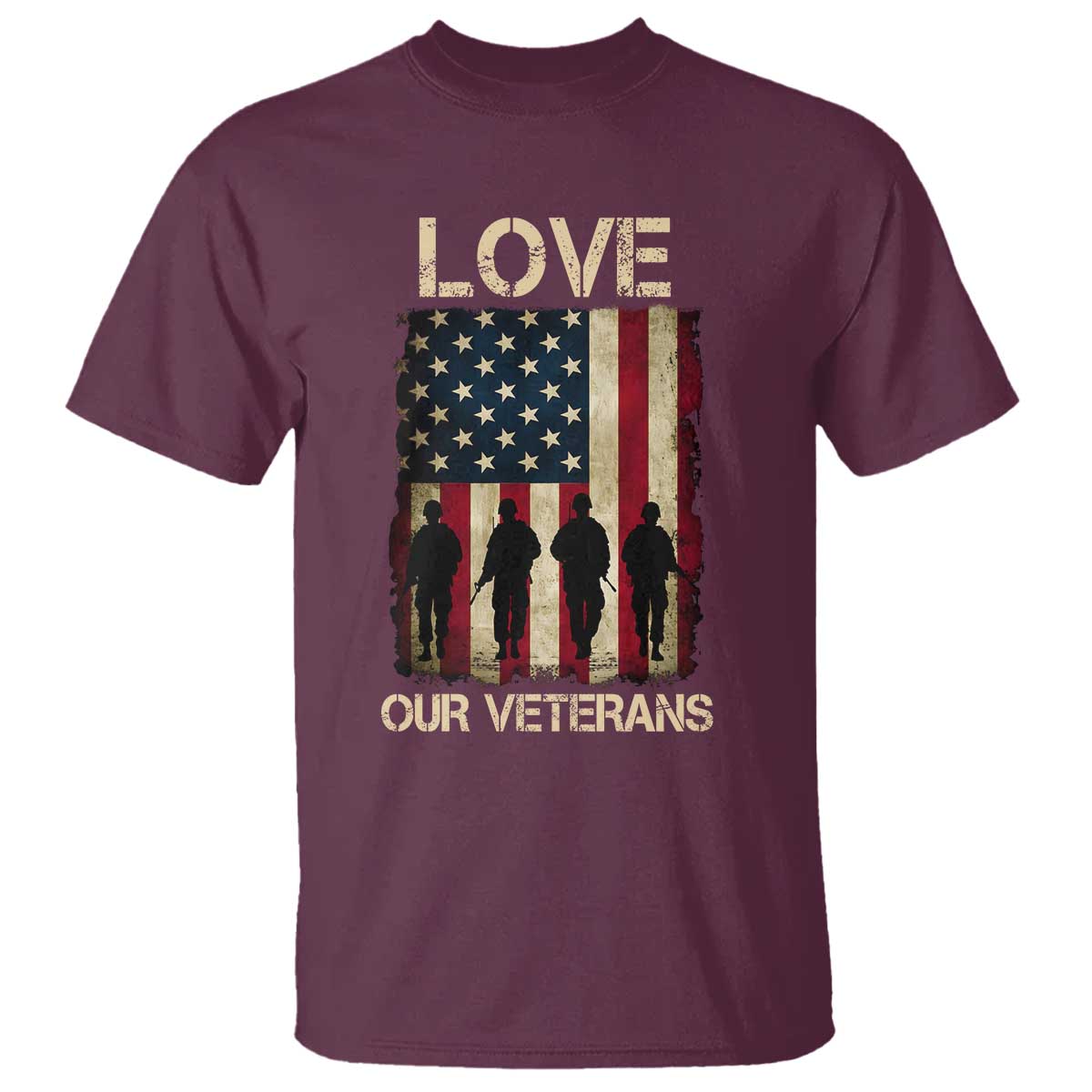 Love Our Veterans T Shirt US Veterans Day Proud Military Family US Flag TS10 Maroon Print Your Wear