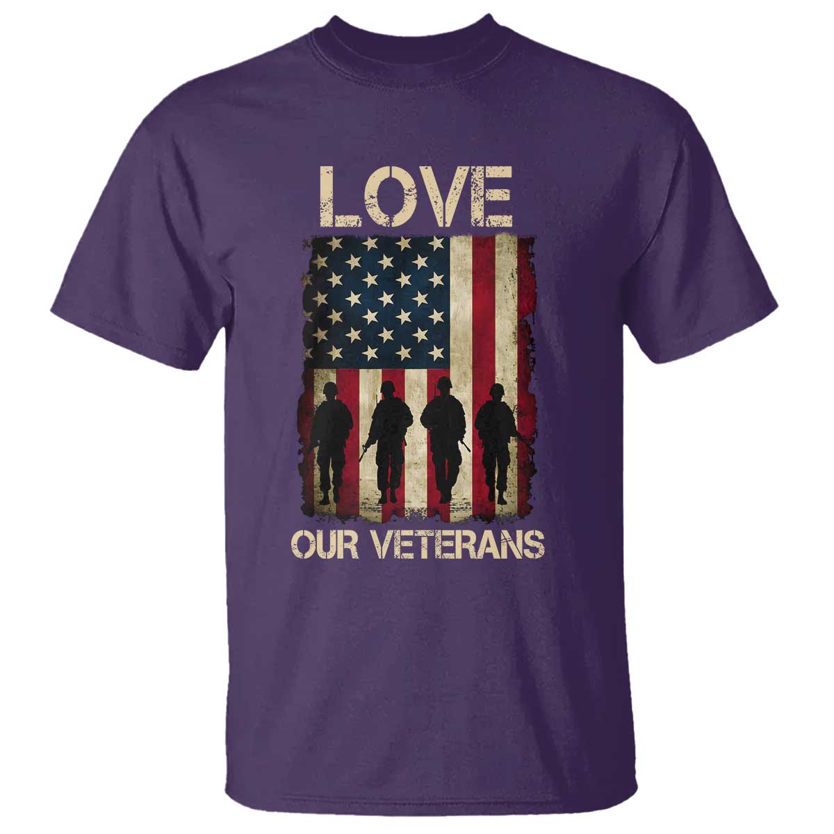Love Our Veterans T Shirt US Veterans Day Proud Military Family US Flag TS10 Purple Print Your Wear