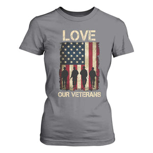 Love Our Veterans T Shirt For Women US Veterans Day Proud Military Family US Flag TS10 Charcoal Print Your Wear