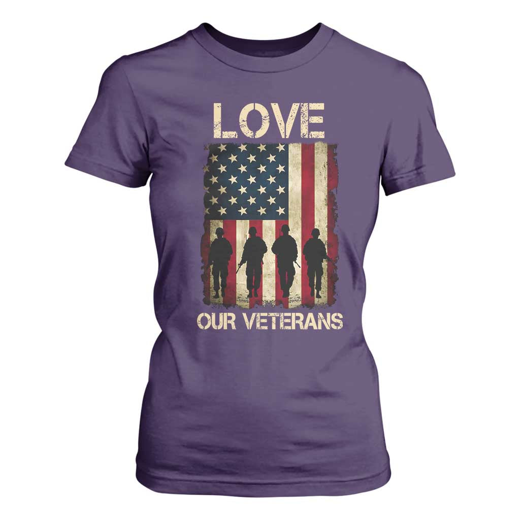 Love Our Veterans T Shirt For Women US Veterans Day Proud Military Family US Flag TS10 Purple Print Your Wear