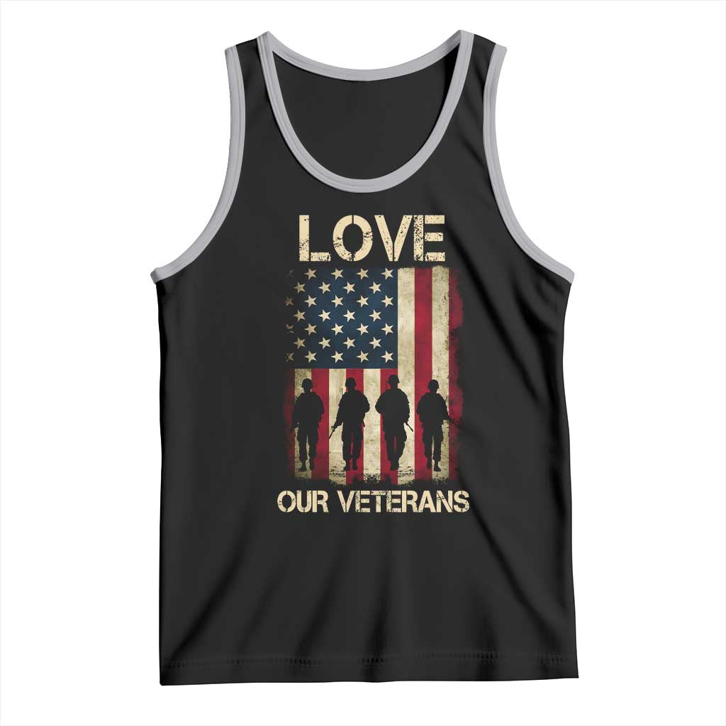 Love Our Veterans Tank Top US Veterans Day Proud Military Family US Flag TS10 Black Athletic Heather Print Your Wear