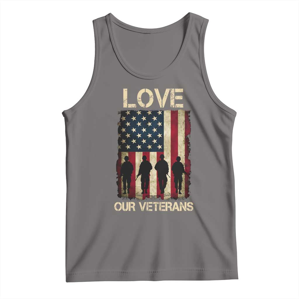 Love Our Veterans Tank Top US Veterans Day Proud Military Family US Flag TS10 Deep Heather Print Your Wear