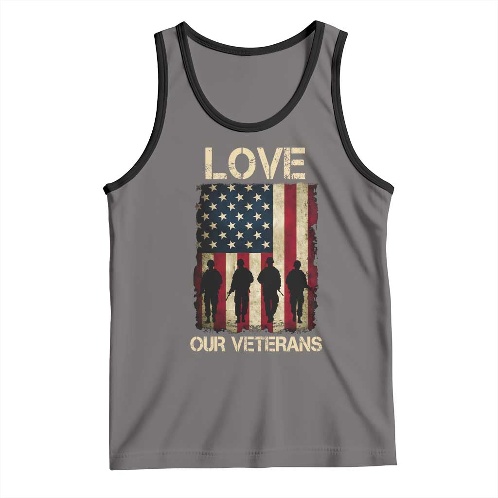 Love Our Veterans Tank Top US Veterans Day Proud Military Family US Flag TS10 Deep Heather Black Print Your Wear