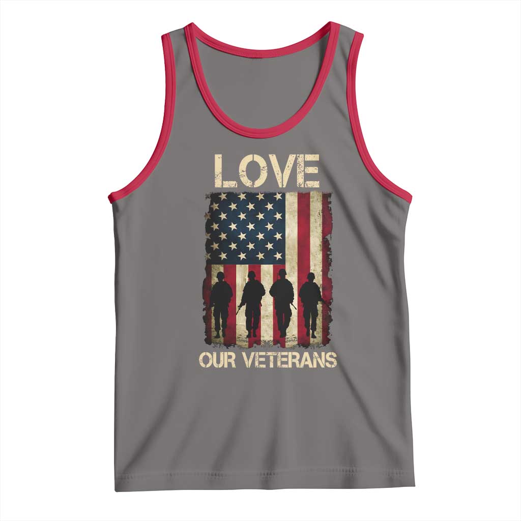 Love Our Veterans Tank Top US Veterans Day Proud Military Family US Flag TS10 Deep Heather Red Print Your Wear