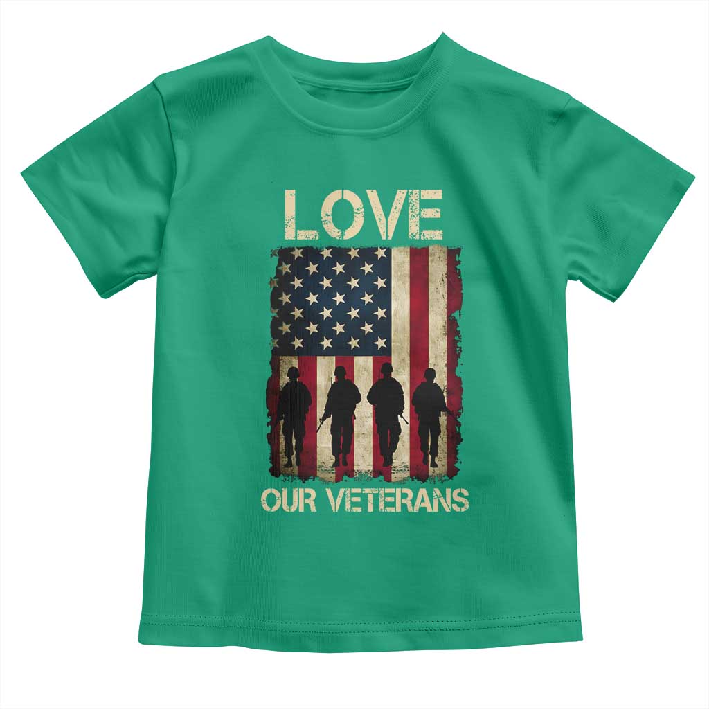 Love Our Veterans Toddler T Shirt US Veterans Day Proud Military Family US Flag TS10 Irish Green Print Your Wear