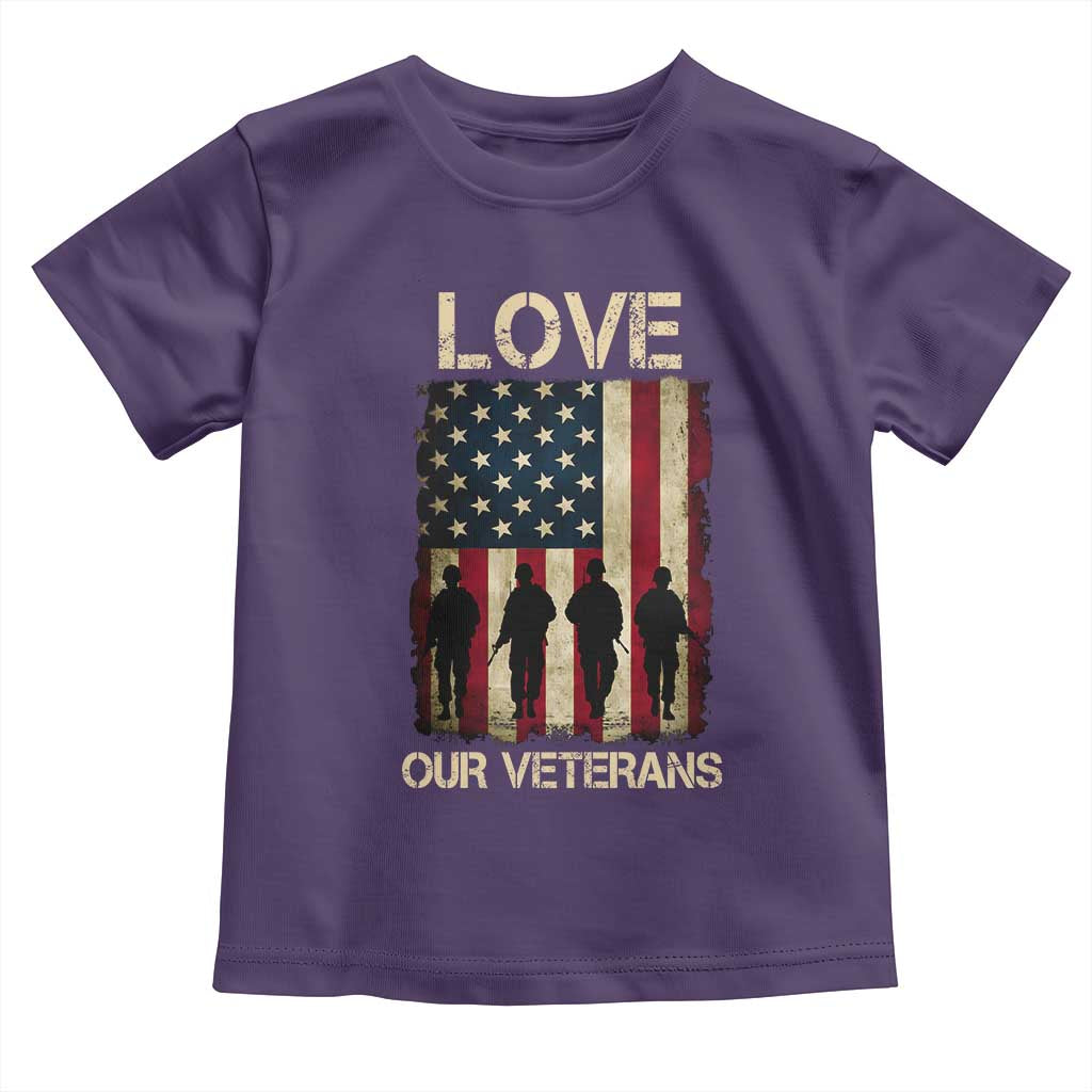 Love Our Veterans Toddler T Shirt US Veterans Day Proud Military Family US Flag TS10 Purple Print Your Wear