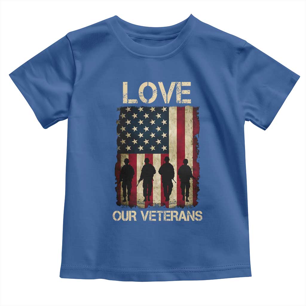 Love Our Veterans Toddler T Shirt US Veterans Day Proud Military Family US Flag TS10 Royal Blue Print Your Wear