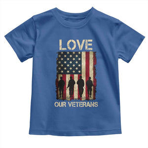 Love Our Veterans Toddler T Shirt US Veterans Day Proud Military Family US Flag TS10 Royal Blue Print Your Wear