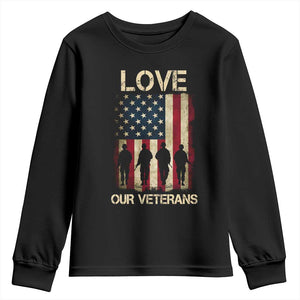 Love Our Veterans Youth Sweatshirt US Veterans Day Proud Military Family US Flag TS10 Black Print Your Wear