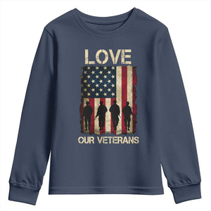 Love Our Veterans Youth Sweatshirt US Veterans Day Proud Military Family US Flag TS10 Navy Print Your Wear