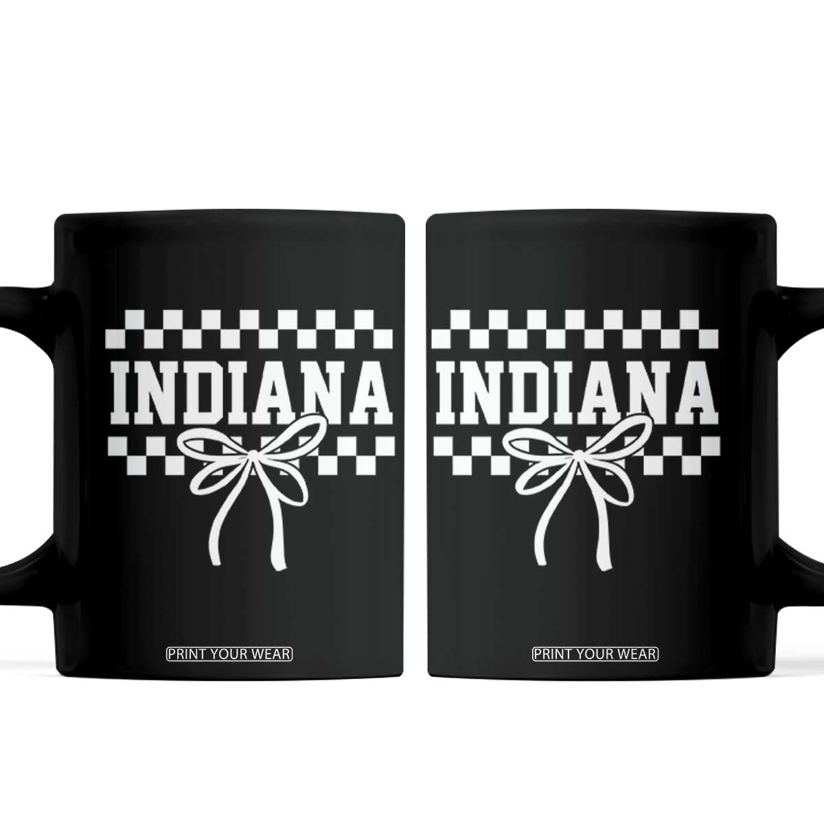 Retro Indiana Coffee Mug Coquette Bow Checkered Women Girls Kids TS10 Black Print Your Wear