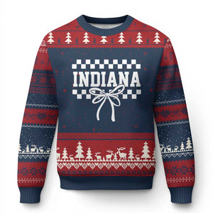 Retro Indiana Ugly Christmas Sweater Coquette Bow Checkered Women Girls Kids TS10 Navy Red Print Your Wear