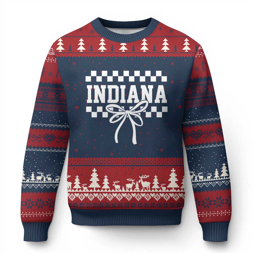 Retro Indiana Ugly Christmas Sweater Coquette Bow Checkered Women Girls Kids TS10 Navy Red Print Your Wear