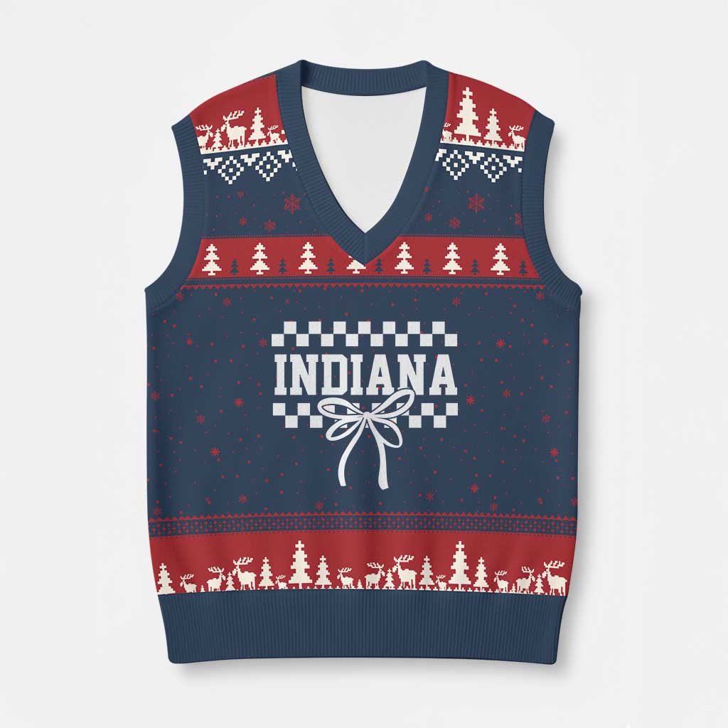 Retro Indiana V-Neck Knit Sweater Vest Coquette Bow Checkered Women Girls Kids TS10 Navy Red Print Your Wear