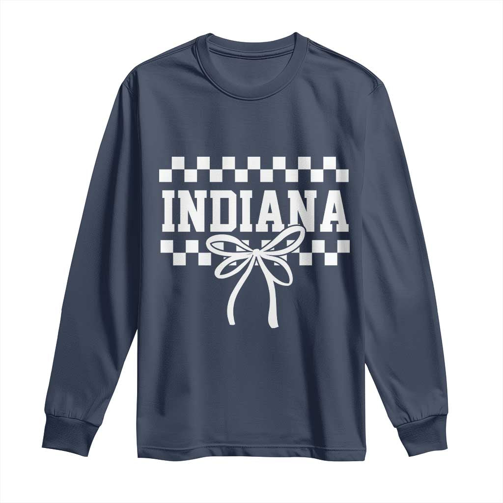 Retro Indiana Long Sleeve Shirt Coquette Bow Checkered Women Girls Kids TS10 Navy Print Your Wear