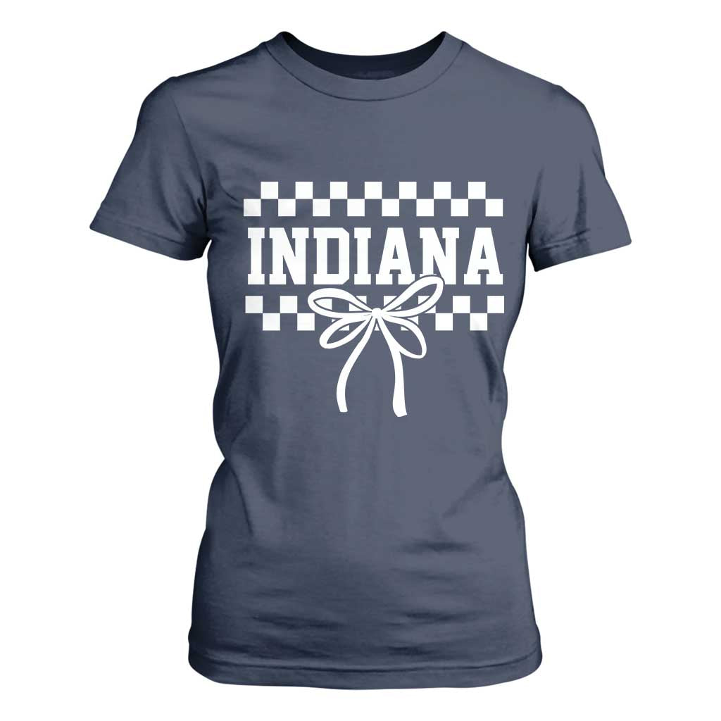 Retro Indiana T Shirt For Women Coquette Bow Checkered Women Girls Kids TS10 Navy Print Your Wear