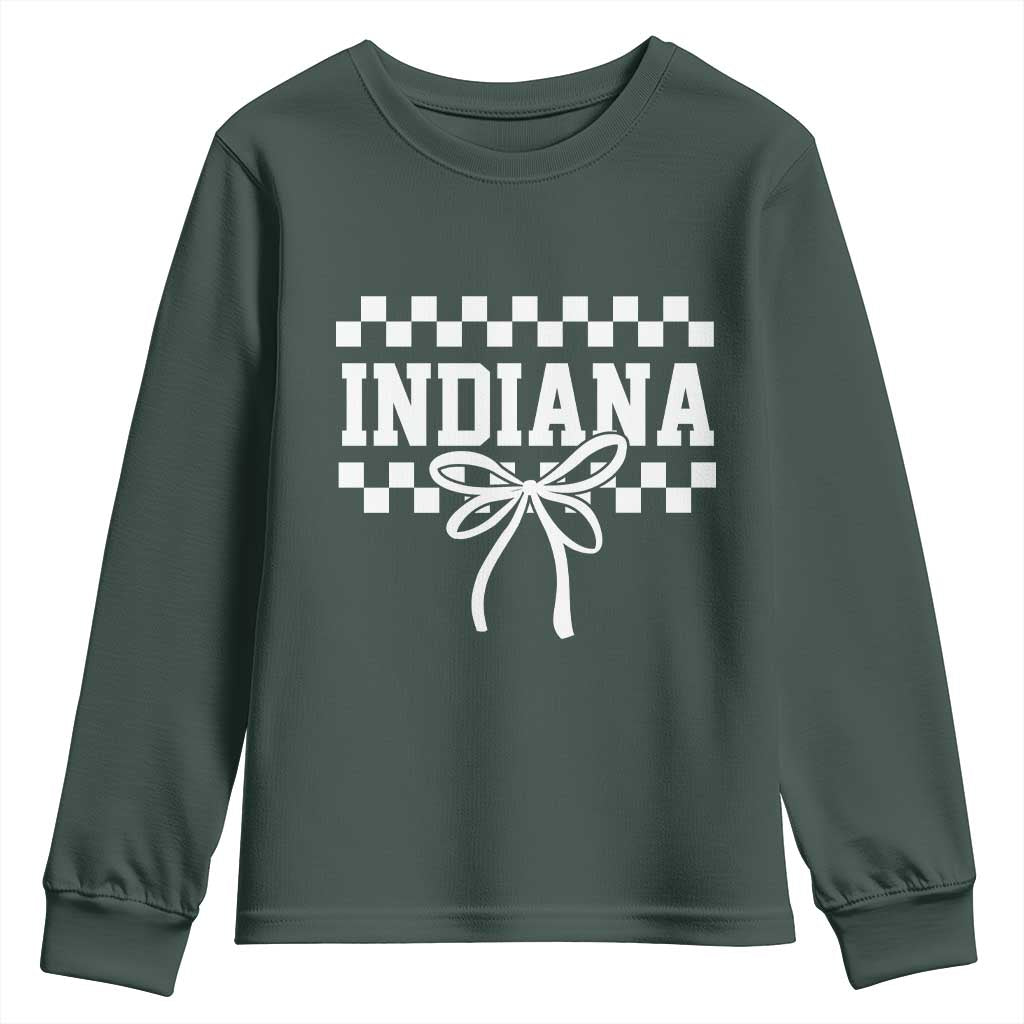 Retro Indiana Youth Sweatshirt Coquette Bow Checkered Women Girls Kids TS10 Dark Forest Green Print Your Wear
