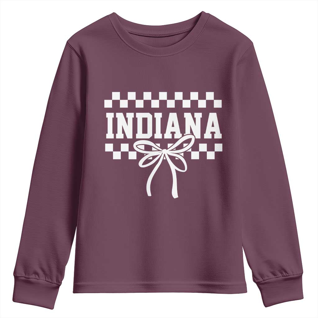 Retro Indiana Youth Sweatshirt Coquette Bow Checkered Women Girls Kids TS10 Maroon Print Your Wear