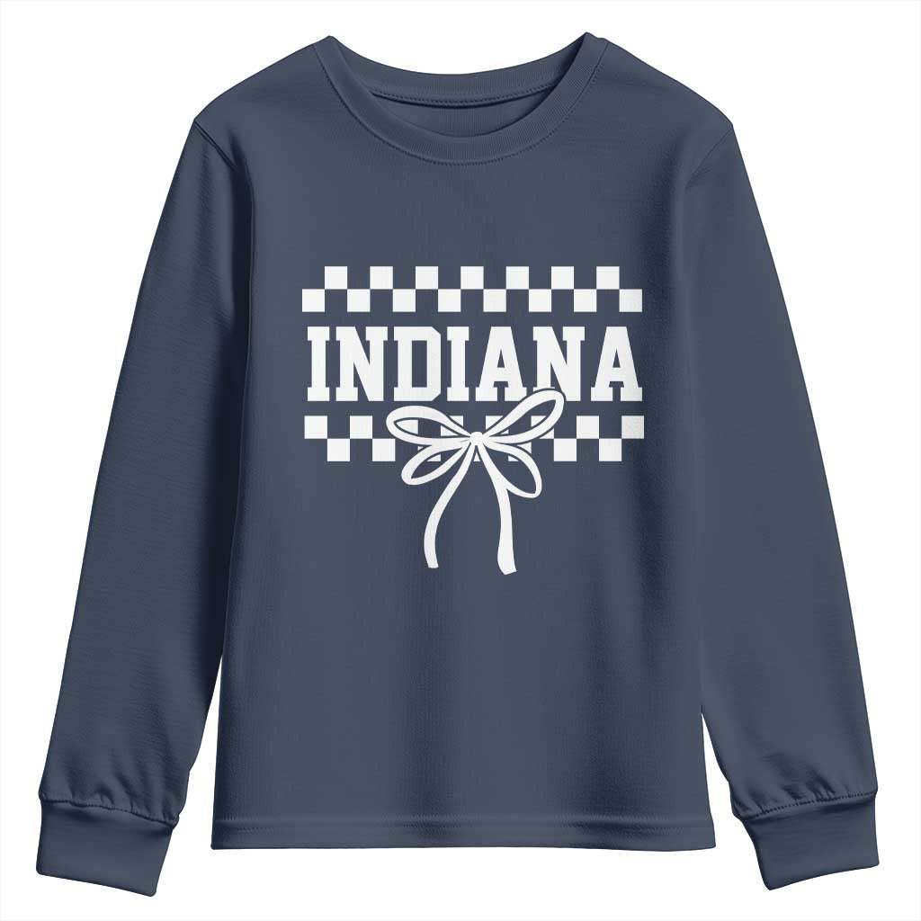 Retro Indiana Youth Sweatshirt Coquette Bow Checkered Women Girls Kids TS10 Navy Print Your Wear