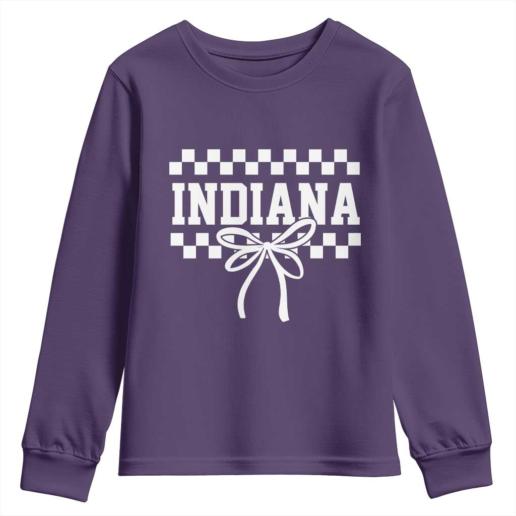 Retro Indiana Youth Sweatshirt Coquette Bow Checkered Women Girls Kids TS10 Purple Print Your Wear