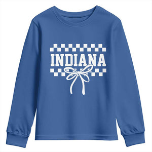 Retro Indiana Youth Sweatshirt Coquette Bow Checkered Women Girls Kids TS10 Royal Blue Print Your Wear