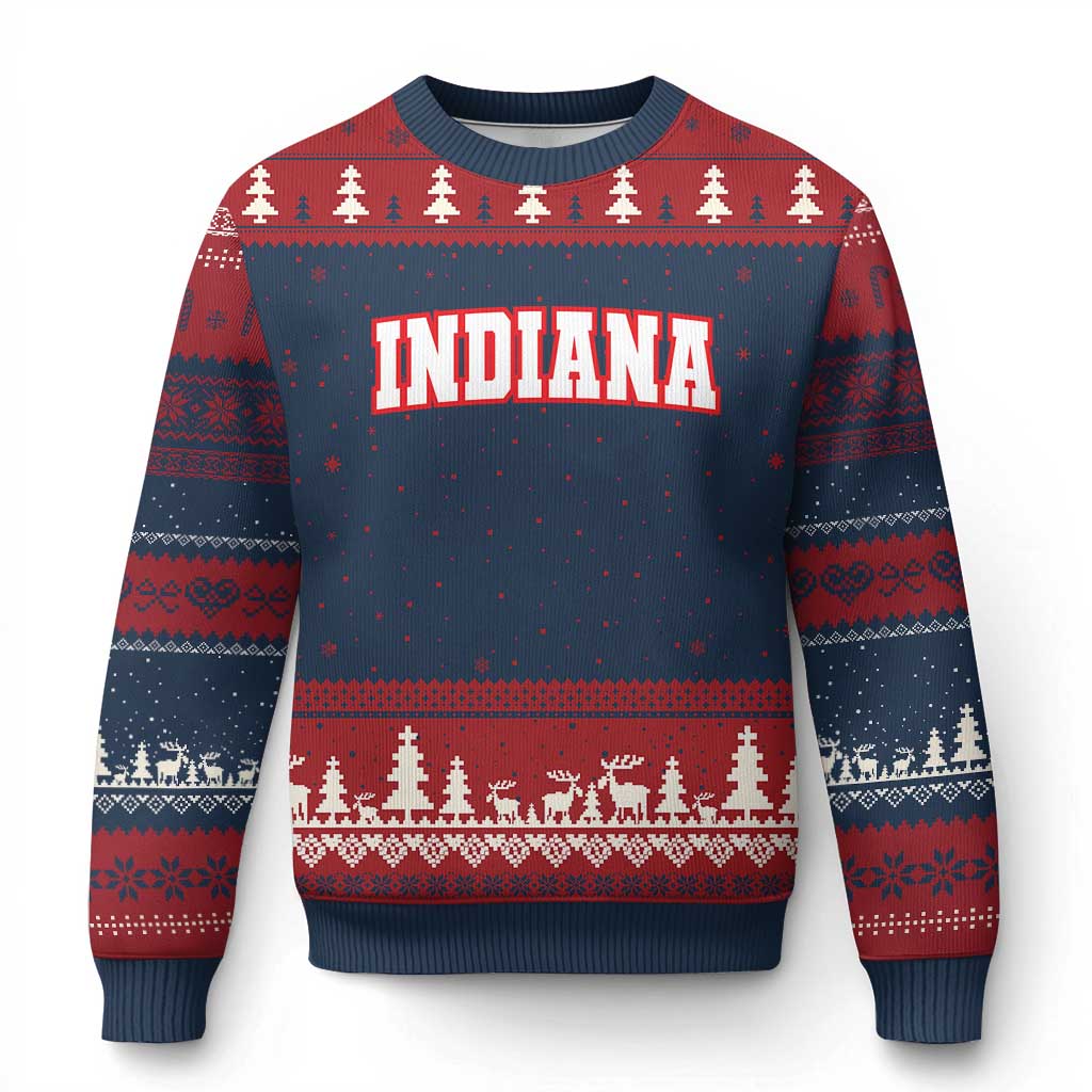 Indiana Fan Ugly Christmas Sweater Vintage Athletic Sports Game Day TS10 Navy Red Print Your Wear