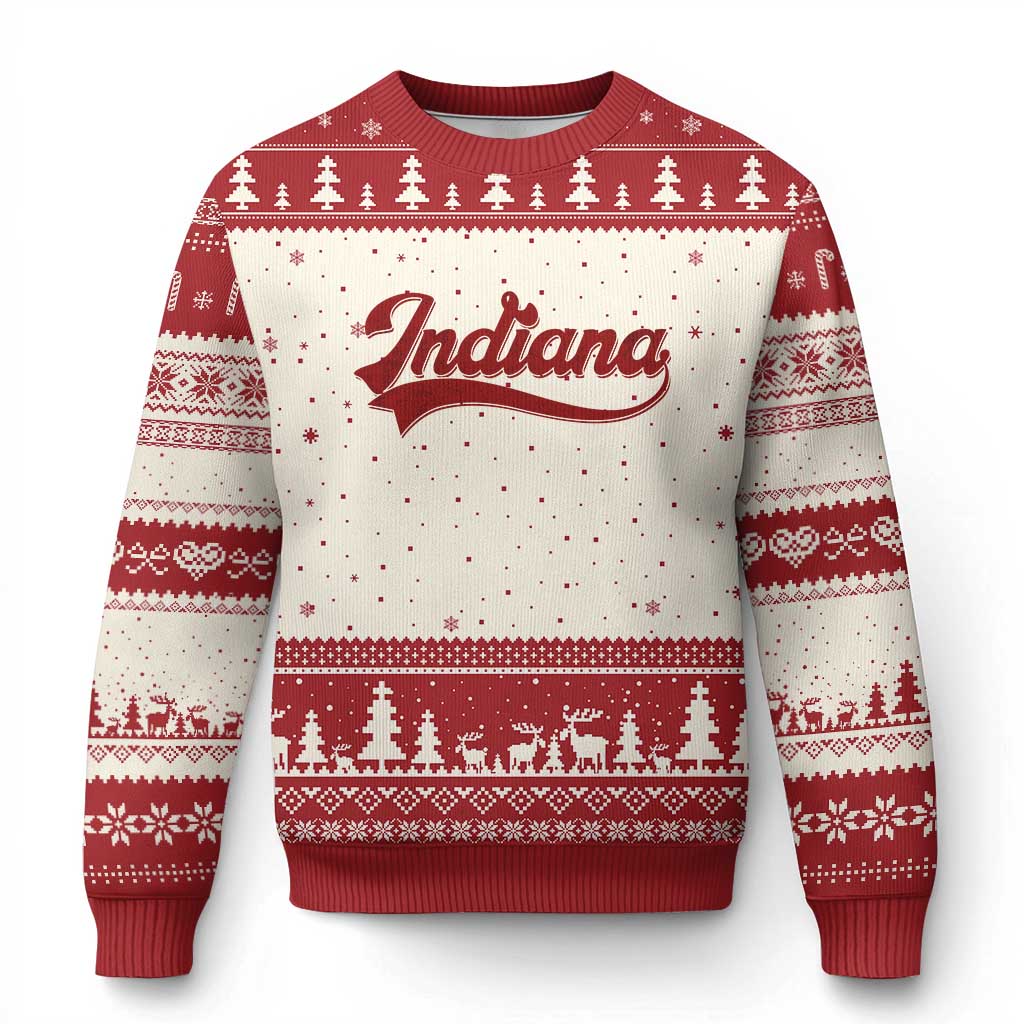 Retro Indiana Ugly Christmas Sweater Vintage City Athletic Sports Game Day TS10 Beige Red Print Your Wear
