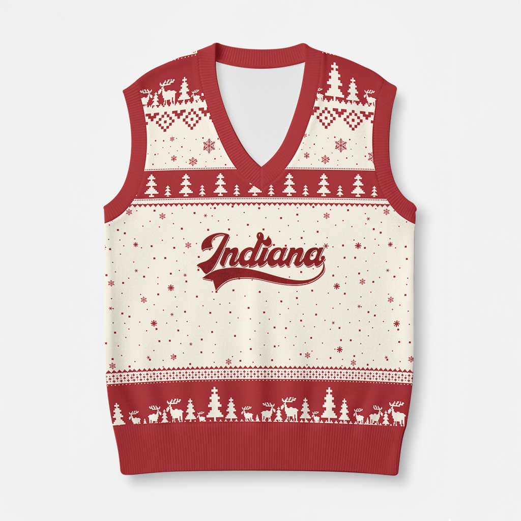 Retro Indiana V-Neck Knit Sweater Vest Vintage City Athletic Sports Game Day TS10 Beige Red Print Your Wear