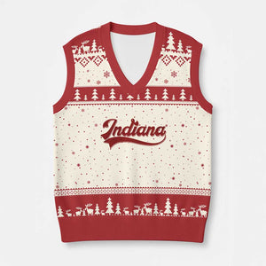 Retro Indiana V-Neck Knit Sweater Vest Vintage City Athletic Sports Game Day TS10 Beige Red Print Your Wear